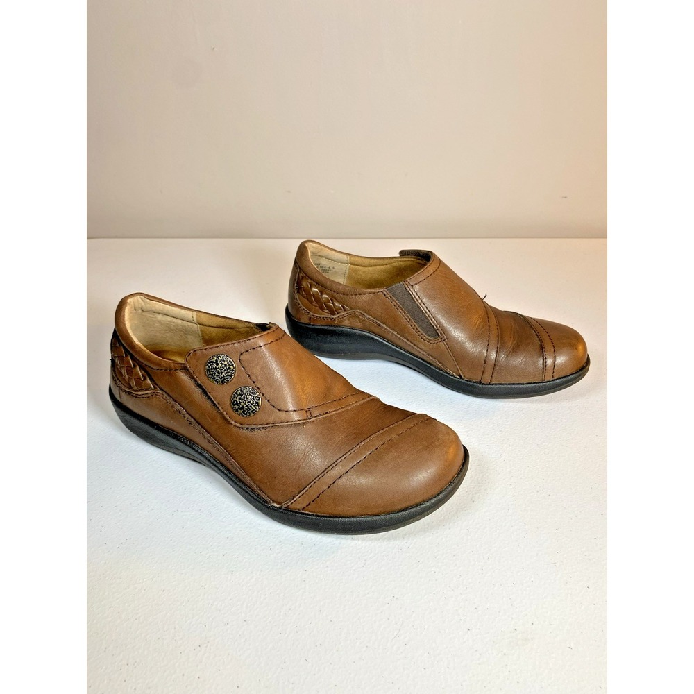 Aetrex Karina Shoes Women's 6-6.5 Brown Leather Adjustable Monk Strap Orthotic